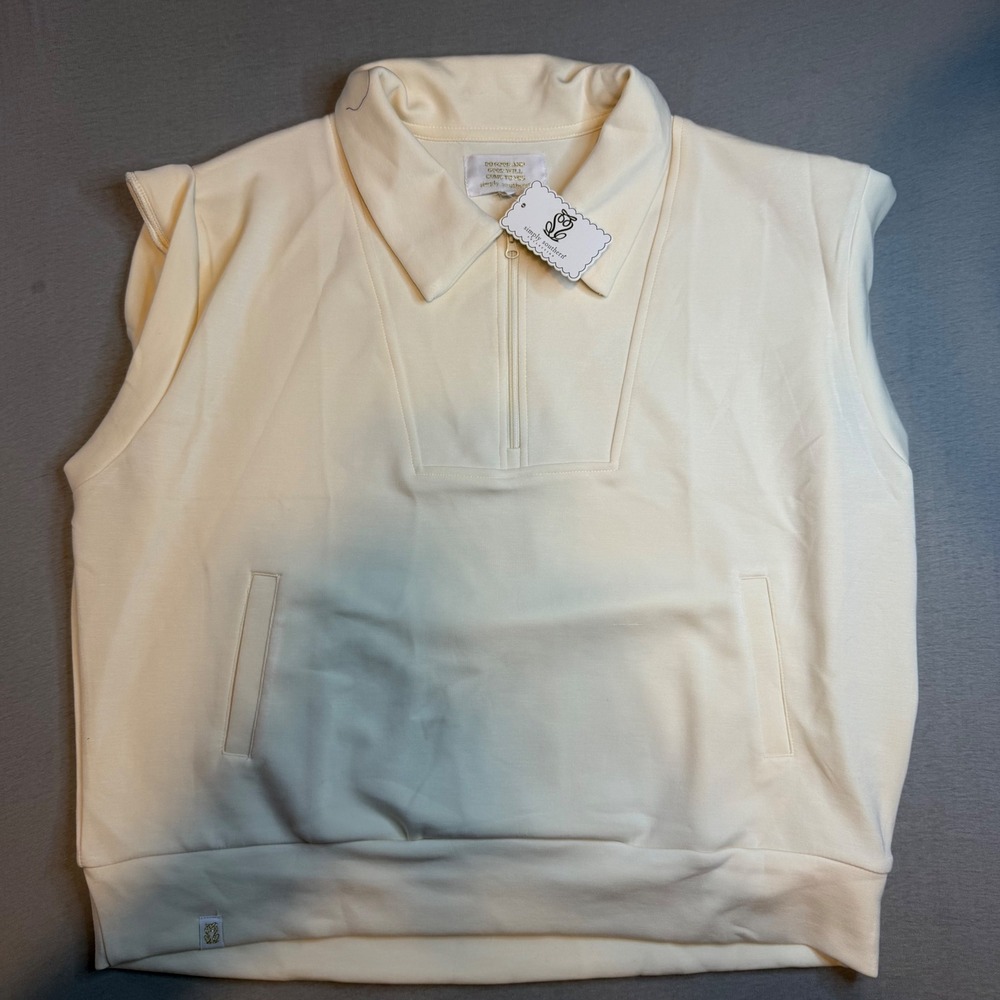 Simply Southern Tess Off White Sleeveless Quarter Zip Pullover Vest XL NWT soft